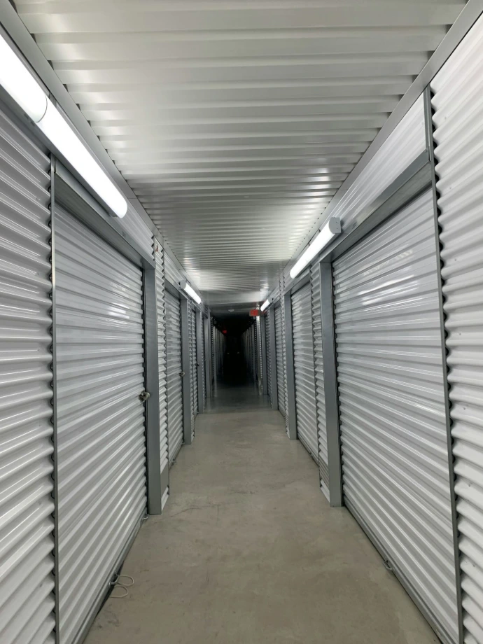 a long row of storage units in a building
